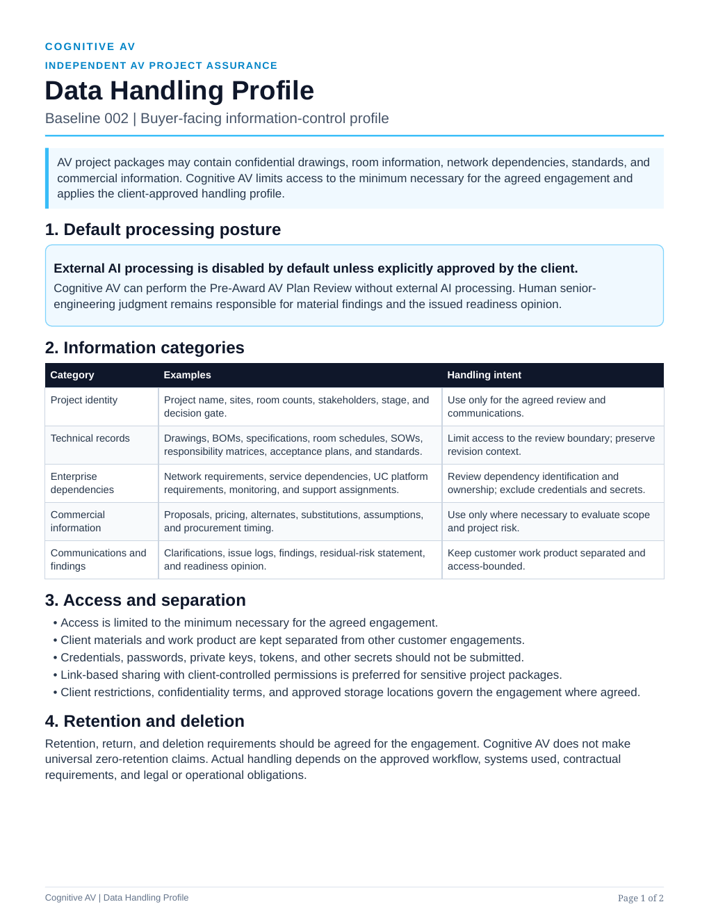 Preview of the Data Handling Profile