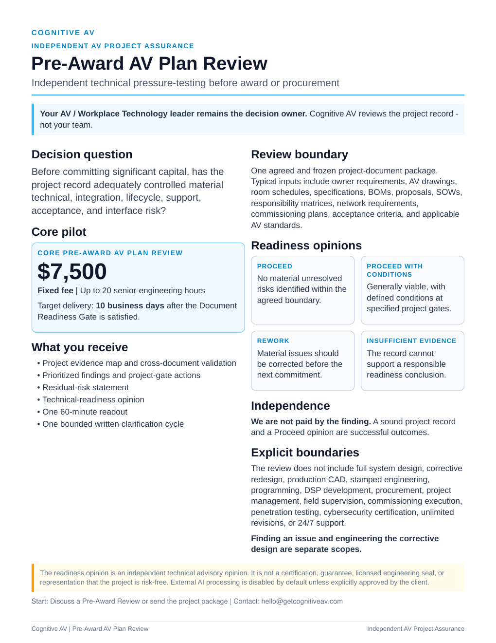 Preview of the Pre-Award AV Plan Review offer PDF